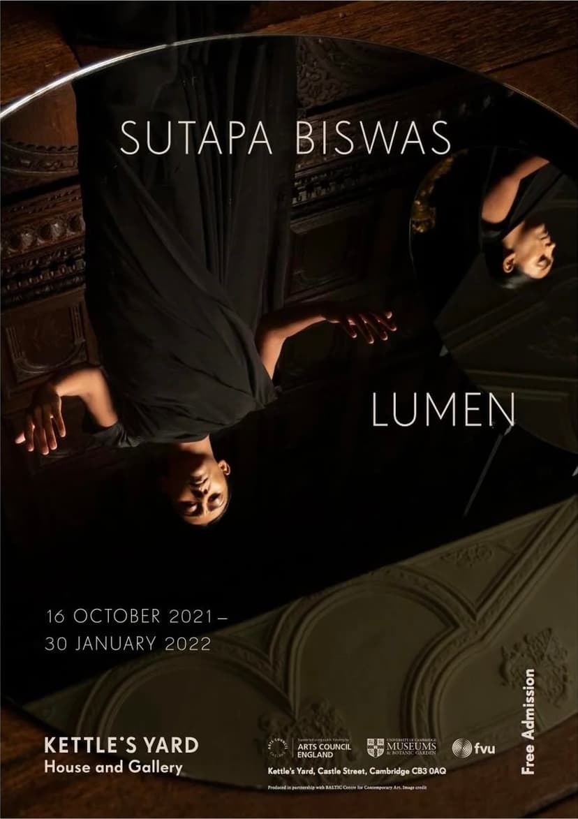 Exhibition poster, ‘Sutapa Biswas: Lumen’, solo exhibition, Kettle’s Yard, University of Cambridge, 16 October 2021 – 30 January 2022